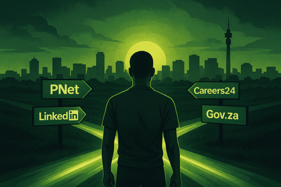 The best job search websites in South Africa in 2025 shown as career paths leading to opportunities.