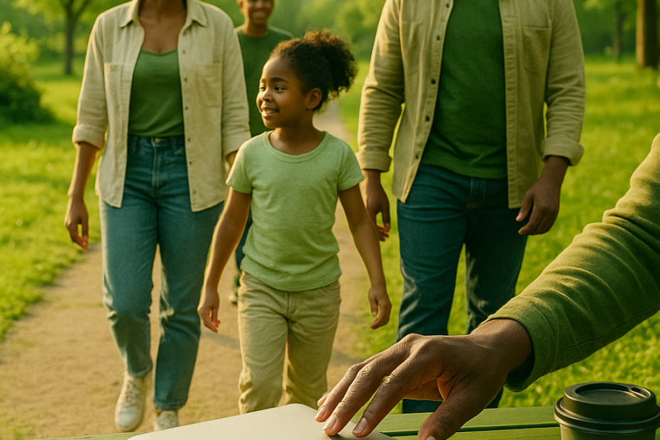 Work-life balance tips that actually work shown by a South African family choosing time together after work.
