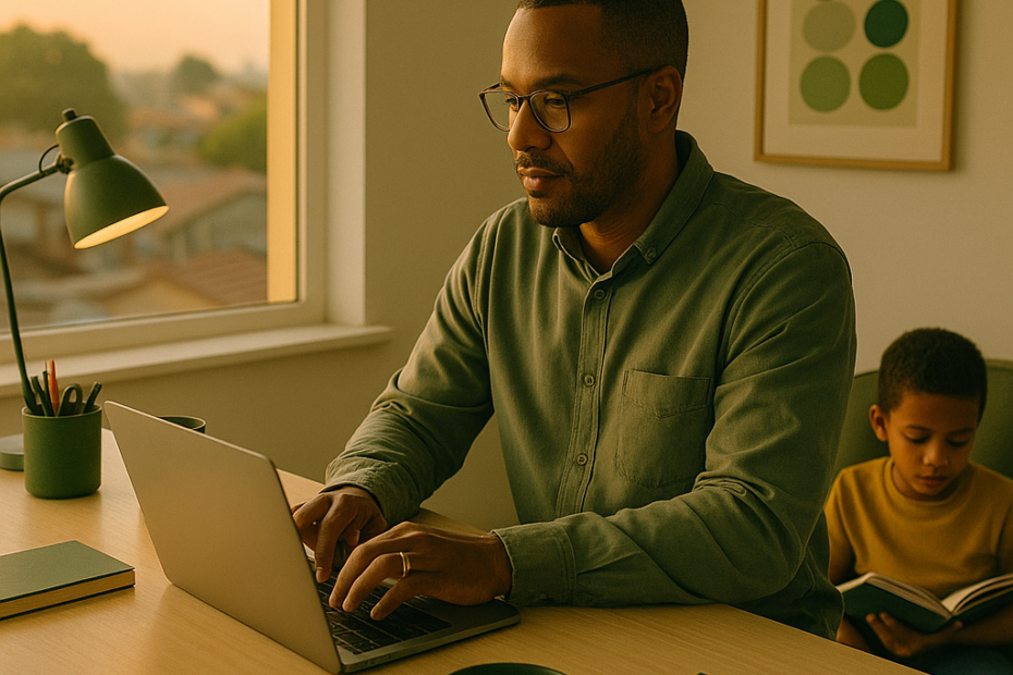 Work-from-home jobs in 2025 that actually pay shown through a focused South African home office scene.