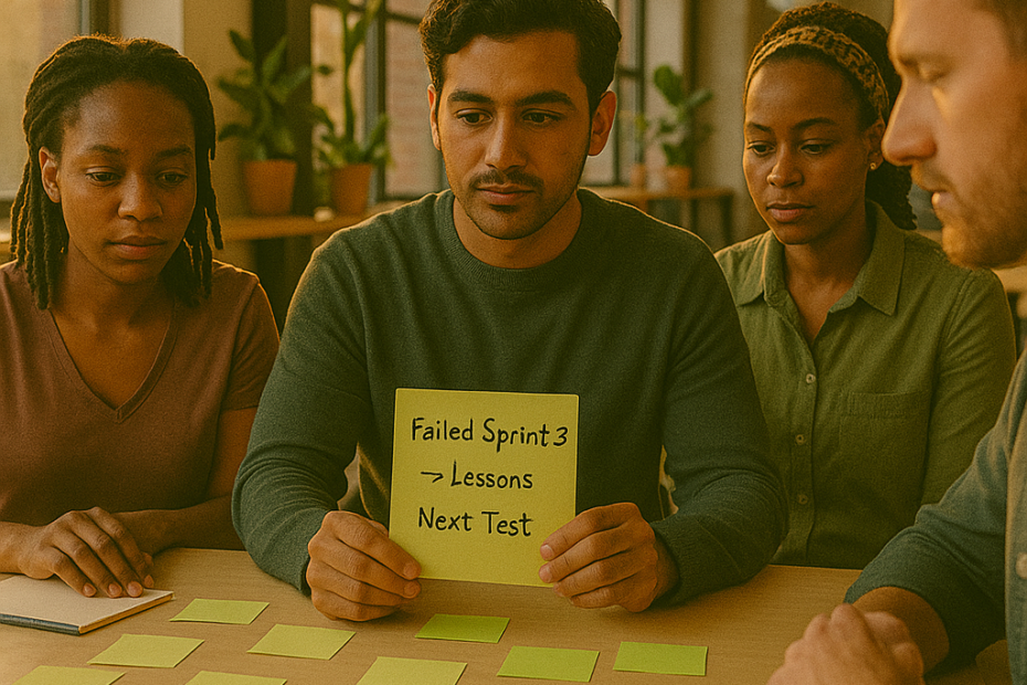 Team reflecting on Why Failure Can Be the Best Teacher in Your Career, turning lessons into the next test.